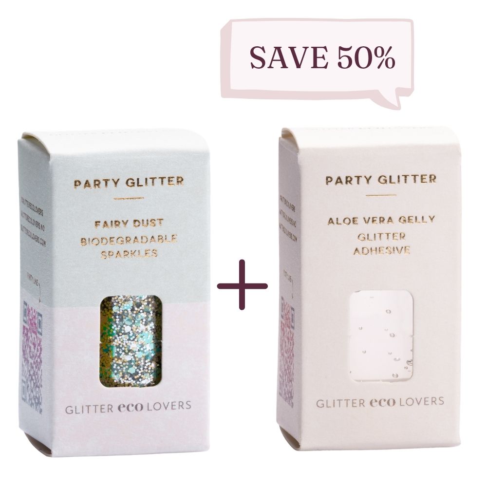 Fairy Dust turquoise glitter mix and aloe vera glitter glue set for skin, face and hair
