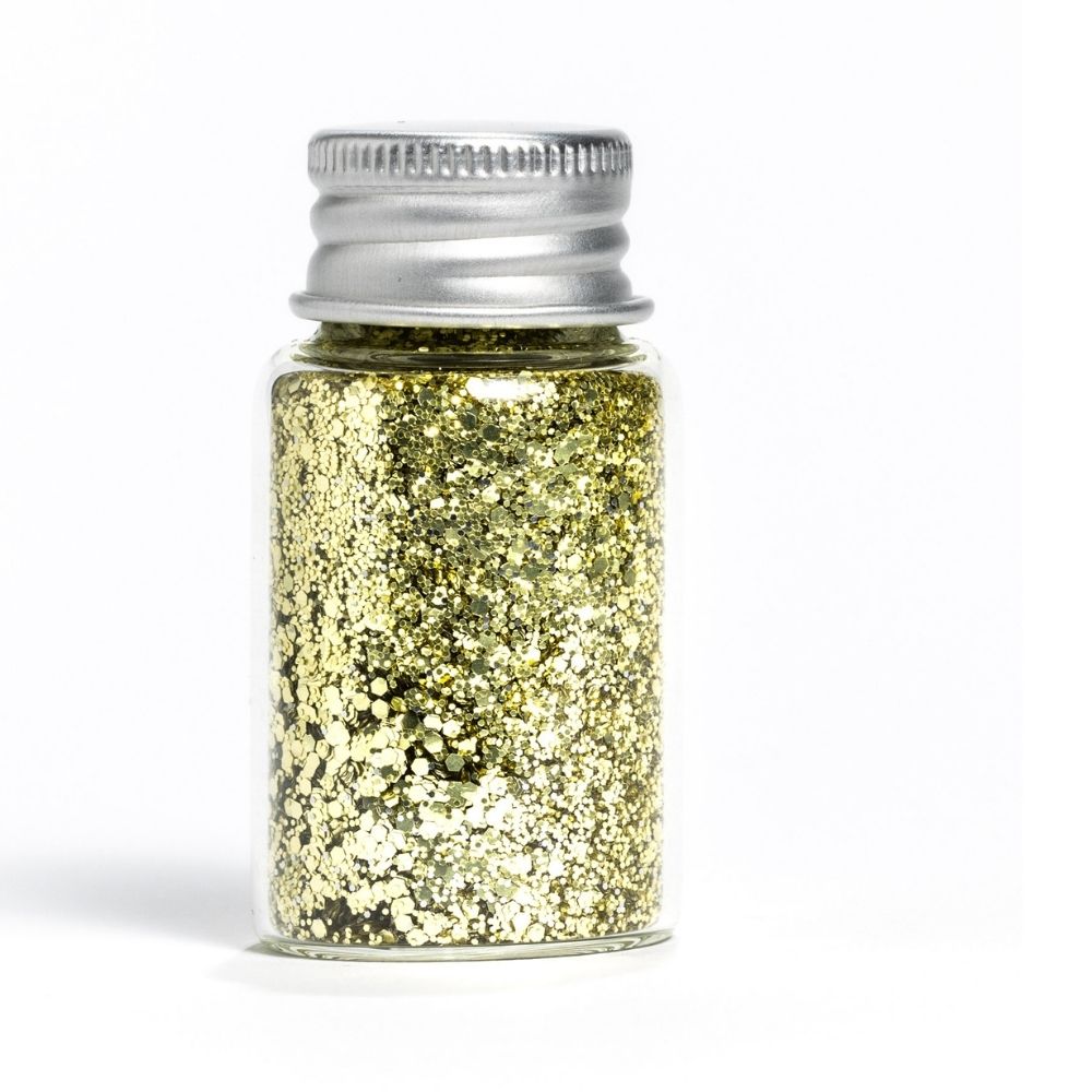 Gold glitter for hair styling, safe without chemicals and plastic